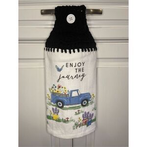 Crochet Top Kitchen Towel- Enjoy the Journey Truck Flowers Butterfly Spring